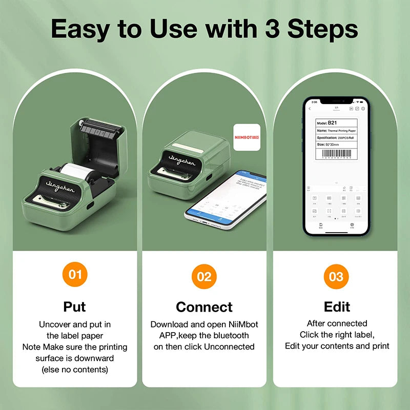 Niimbot B21 Mini Portable Thermal Label Printer Mini Adhesive Sticker Printers for Home Office For Mobile Phone NEW
