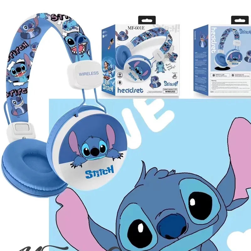 New Disney Mickey Stitch Wireless Earphones Bluetooth Surround Sound Stereo Foldable Earphones Laptop Earphones