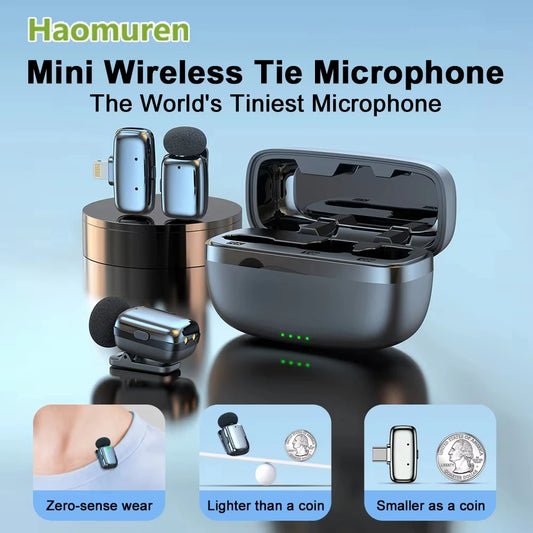 Haomuren Mini Wireless Lavalier Microphone for iPhone Series Android Type-C Smartphones Live Recording Interview Vlog M6