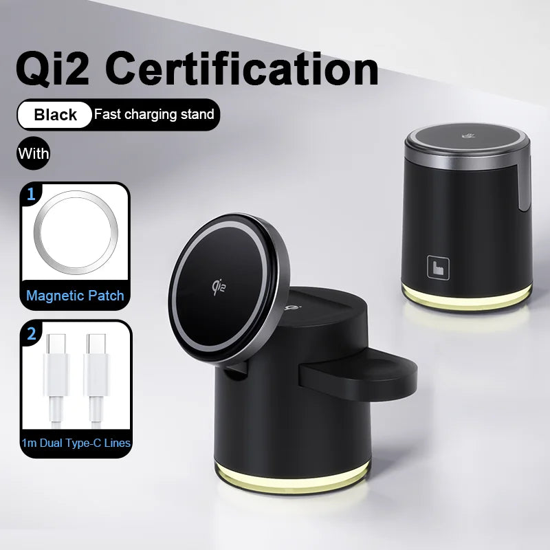 2025 New Qi2 Wireless Charger 3-in-1 Fast Charging Station Stand Folding Holder for iPhone 16 15 14 Pro Max Airpods Apple Watch