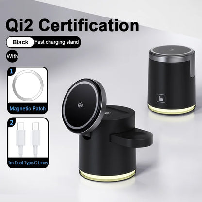 2025 New Qi2 Wireless Charger 3-in-1 Fast Charging Station Stand Folding Holder for iPhone 16 15 14 Pro Max Airpods Apple Watch