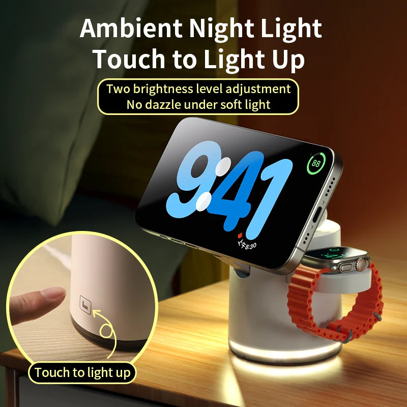 2025 New Qi2 Wireless Charger 3-in-1 Fast Charging Station Stand Folding Holder for iPhone 16 15 14 Pro Max Airpods Apple Watch