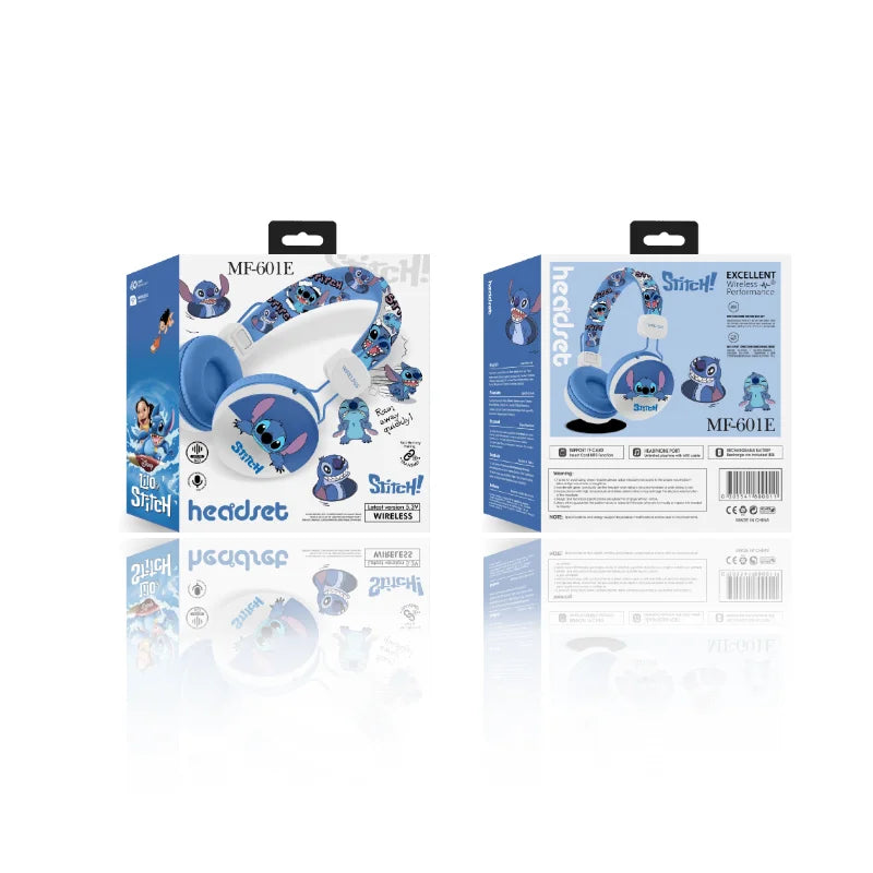 New Disney Mickey Stitch Wireless Earphones Bluetooth Surround Sound Stereo Foldable Earphones Laptop Earphones