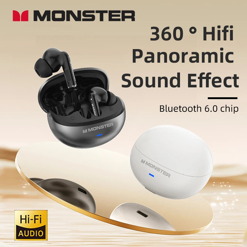 Monster MQT39 Wireless Bluetooth 6.0 Earphones TWS Hifi Stereo Headphones Noise Reduction Gaming Earbuds Sports Headset With Mic