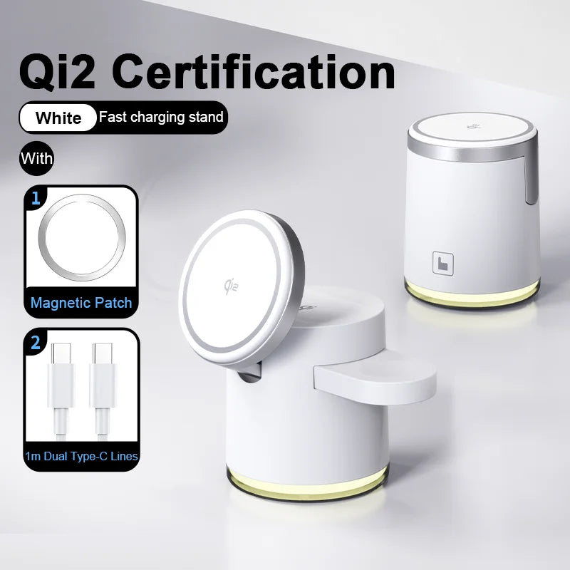 2025 New Qi2 Wireless Charger 3-in-1 Fast Charging Station Stand Folding Holder for iPhone 16 15 14 Pro Max Airpods Apple Watch